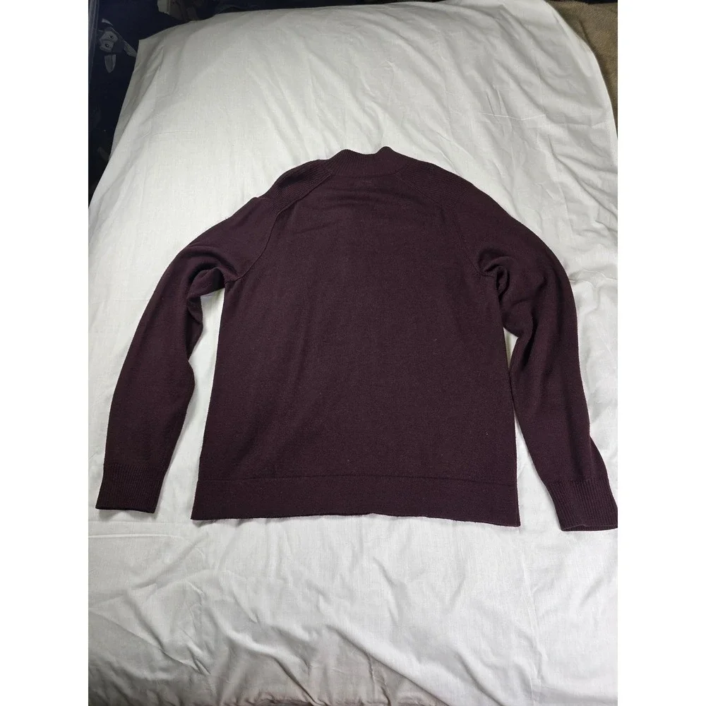 Banana Republic Sweater Mens Medium Purple Merino Wool Mock Neck Quarter‎ Zip